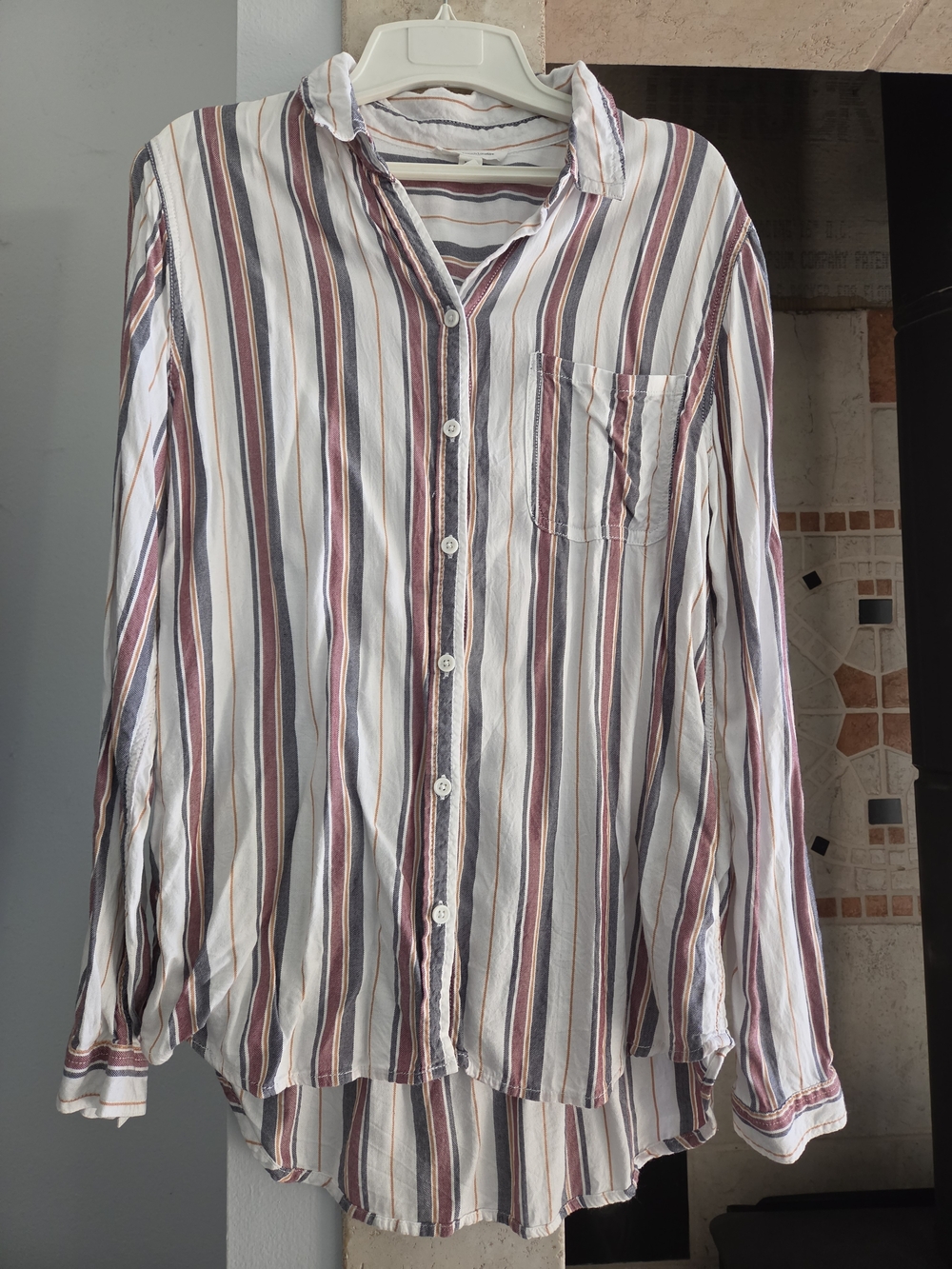 Beachlunchlounge Womens Alanna Striped Longsleeve Button Up Blouse Size Large